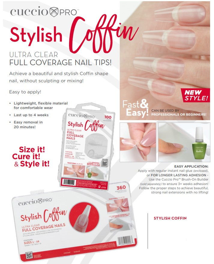 Full Coverage Nail Tips - Stylish Coffin - 360 Count